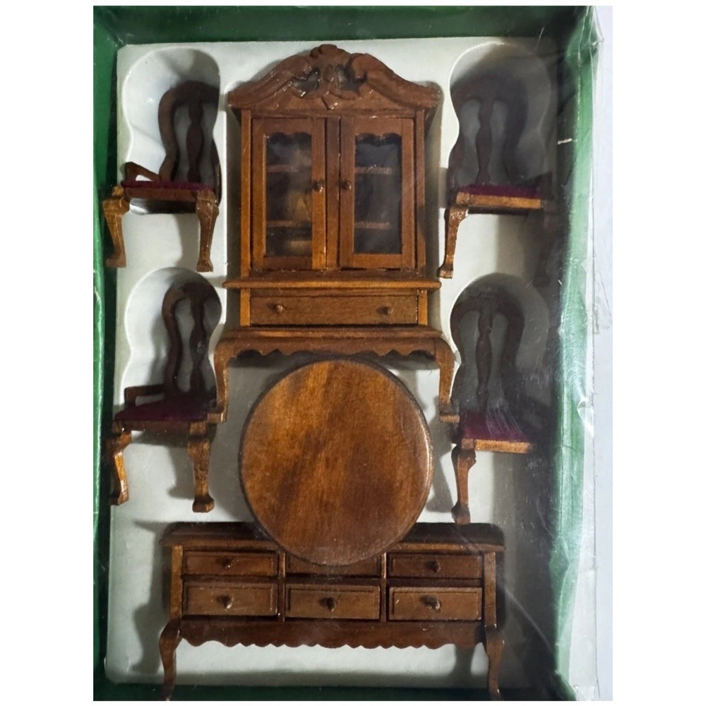 Vintage Albert E Price Doll House Furniture 7 Piece Brown Dining Room Set Wood